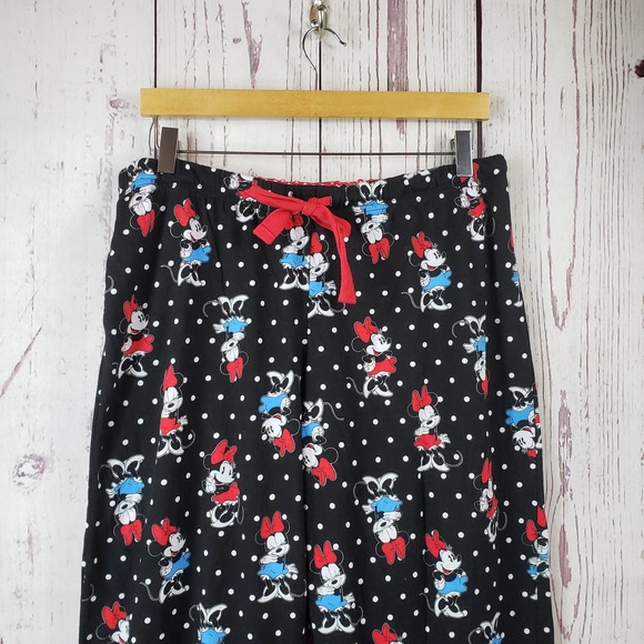 Disney Other - Disney Minnie Mouse Pajama Pants Juniors Size 11/13 Pull On Stretch Cotton Black